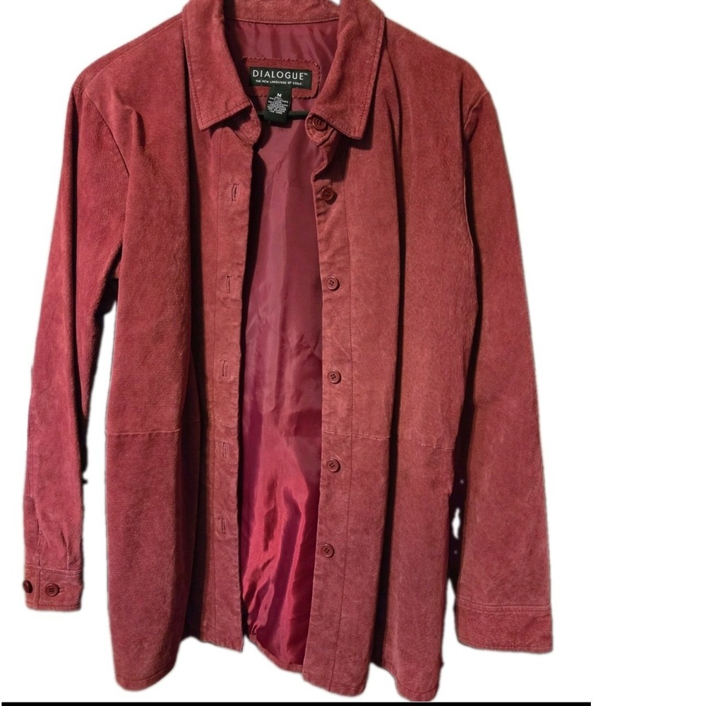 Vintage Dialogue Leather Suede Shirt Jacket Burgundy Button Down Women's Medium